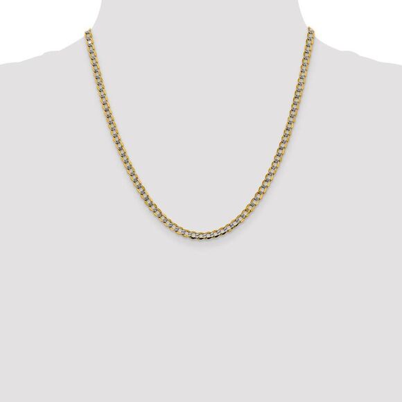 4.25mm 14k Yellow Gold & Rhodium Hollow Pave Curb Chain Necklace 20 In